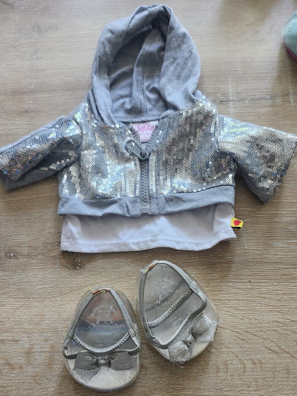 Build A Bear Workshop Silver Sequin Justice Zip Sweater And Sparkly Bow Heels